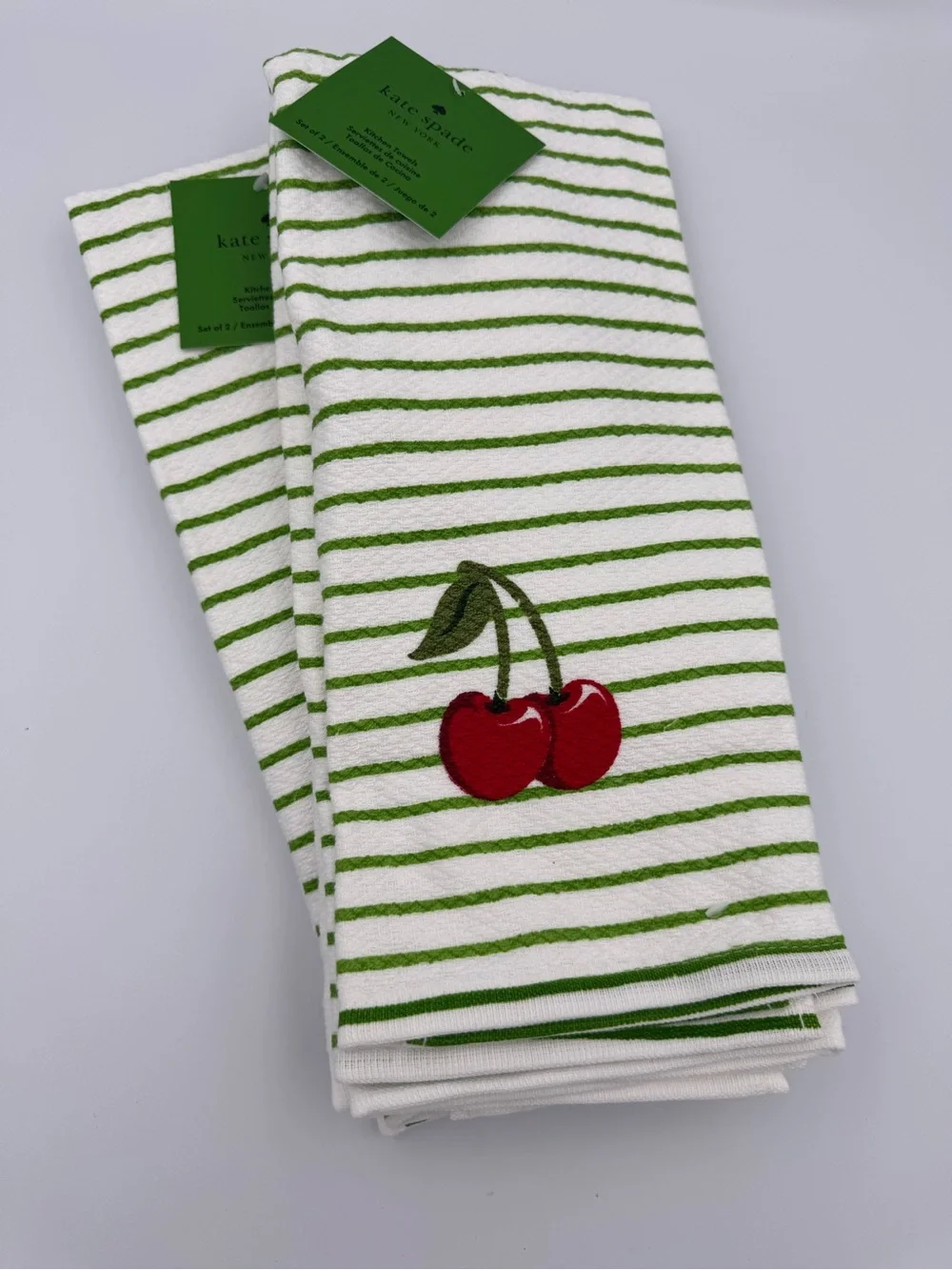 Kate Spade New York Cherry Kitchen Towels Set 4 Striped Polka‎ Dot NWT